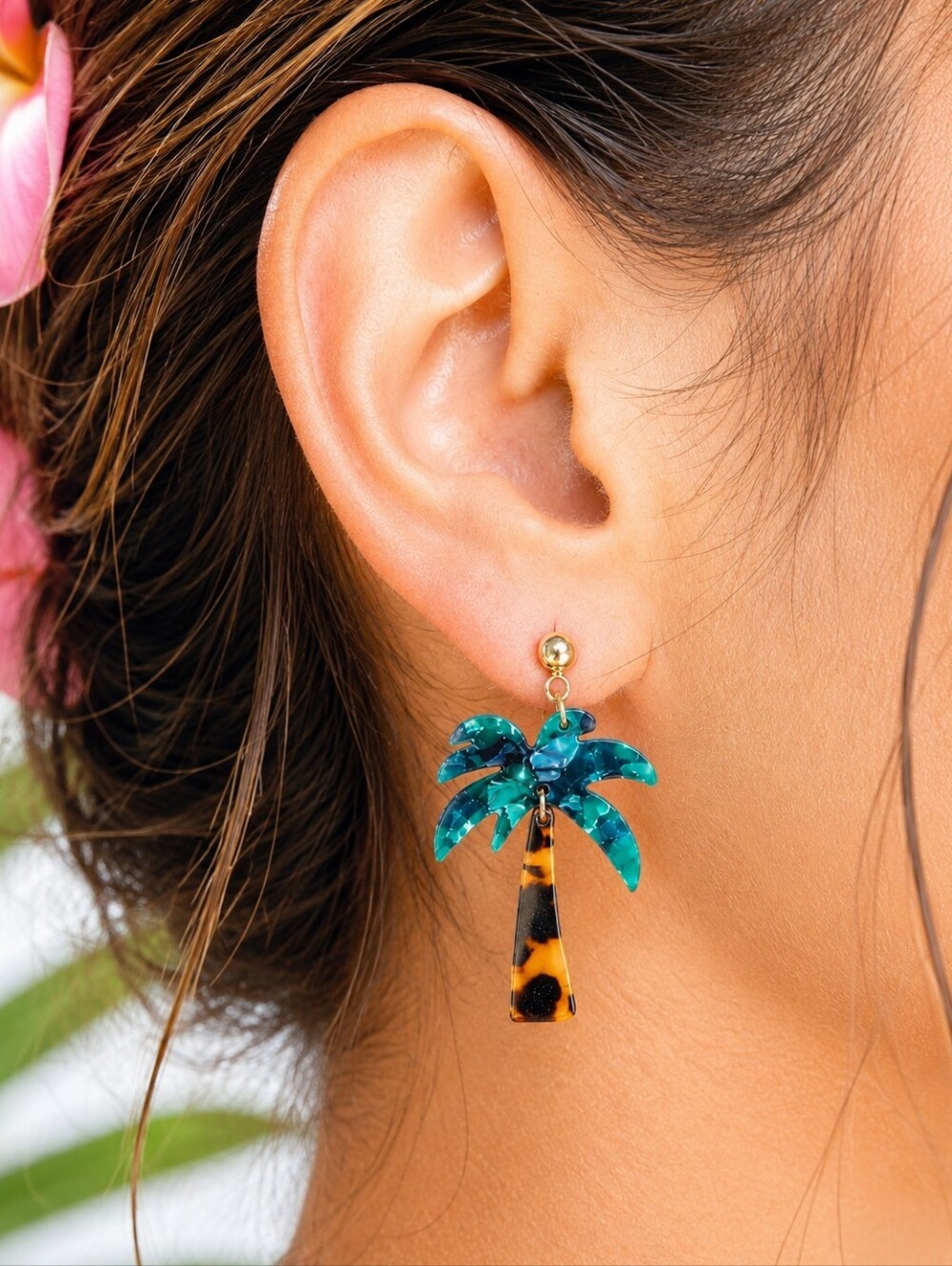 MODCLOTH LIGHTWEIGHT ACRYLIC TORTOISE PALM TREE 🌴 EARRINGS